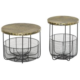 Set 2 masute rotunde pentru gradina si balcon, cu cos metalic, negru