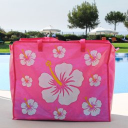 Geanta mare de plaja cu hibiscus si fermoar, 55 x 20 x 45 cm