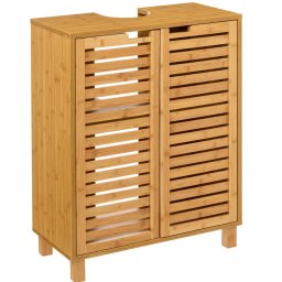 Dulap baie pentru lavoar 5Five Sicela cu usi si rafturi, bambus, 60x28x80 cm