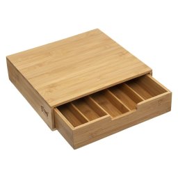 Suport pentru capsule cafea din bambus 5Five, cu sertar si separatoare, natur