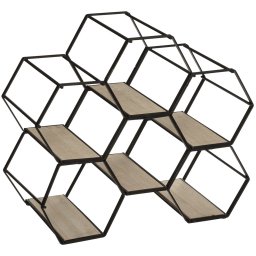 Suport pentru sticle Atmosphera Arty, 6 sticle, metal si MDF, negru, 26x15x30 cm