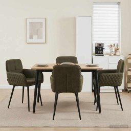 Scaune de dining 4 pcs Piele Suedata Sintetica Verde Army GartenMobel Dekor