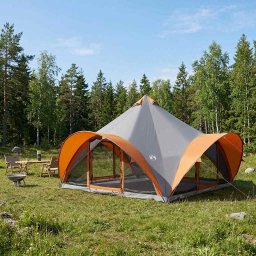 Cort Tipi cu acoperis Gri si Portocalie Pentru 18 Persoane GartenMobel Dekor