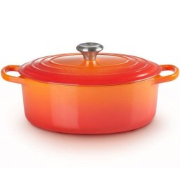 Oala cu capac Le Creuset Signature Collection Cast Iron Oval Casserole 21178310902430, Capacitate 6.3 L, D31 cm, H 17.9 cm, L 40.4 cm, Fonta emailata, Portocaliu
