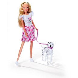 Set Papusi Simba Steffi Love Steffi and Evi walking with the dog, 2 papusi, catel, accesorii