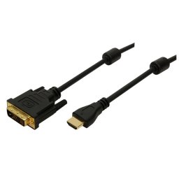 CABLU-ADAPTOR video Logilink, HDMI-T la DVI-D-T, Rezolutie maxima 2K FHD - 1920 x 1200 la 60 Hz, Conectori auriti, lungime cablu 3m, Negru, "CH0013