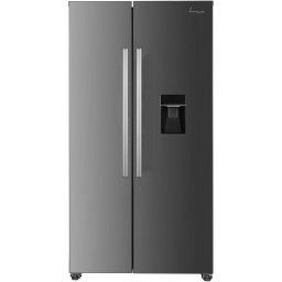 Side by side Fram FSBS-HM440NFXWDE++, 439 l, No Frost, Clasa E, Compresor Inverter, Display, Dozator de apa, Functie smart, H 176.5 cm, Argintiu