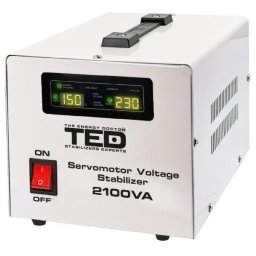 Stabilizator tensiune monofazat Ted Electric TED000132, 1.2KW, 1200W cu ServoMotor si 2 iesiri Schuko + ecran LCD cu valorile tensiunii, Alb