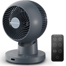 Ventilator de birou Rowenta Turbo Swift Compact QV2540F0, 14.5W, 12 trepte de viteza, timer 12 ore, ecran LED, telecomanda inclusa, functie Silent Night, oprire automata, rotire automata, albastru