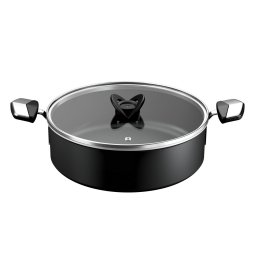 Cratita cu capac Tefal Excellence, 28 cm, 5.2L, inductie, invelis antiaderent, indicator Thermo-Signal, aluminiu, Negru