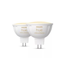 Set 2 becuri LED inteligente Philips Hue MR16, Bluetooth/Zigbee, tip spot, GU5.3, 12V, 5.1W, 400 lm, lumina alba reglabila (2200-6500K), clasa energetica G