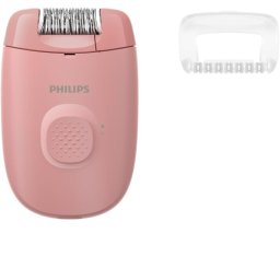 Epilator compact cu fir, Philips Seria 2000 BRE227/00, 1 setare de viteza, cap de epilare lavabil, 1 accesoriu pentru corp si picioare, Roz