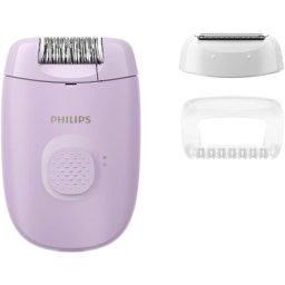Epilator compact cu fir, Philips Seria 2000 BRE237/00, 1 setare de viteza, cap de epilare lavabil, 2 accesorii pentru corp si zone sensibile, lumina LED, Lila