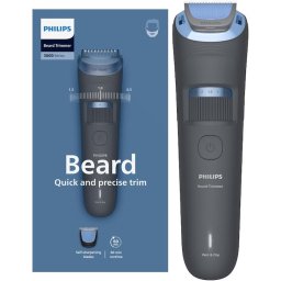 Aparat de tuns barba Philips Beard Trimmer Seria 3000 BT3617/15, lame cu autoascutire, 20 de setari de lungime, piepten ajustabil pentru barba (0,5-10 mm), autonomie 60 min