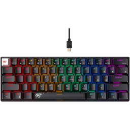 Tastatura gaming mecanica HAVIT KB903L, 61 taste, full anti-ghosting, US Layout, switch-uri Red, Conectare type C, Negru