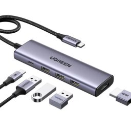 USB HUB Multifunctional 5in1 Ugreen CM511, 3x USB-A, 1x USB-C PD 100W, 1x HDMI 4K 30Hz, 5Gbps, Gri