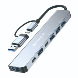 Hub Multiport, USB, Type-C la USB 3.0, 4x USB 2.0, 2x Type-C - Techsuit DataBridge 7 in 1, Gri