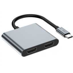 Adaptor HUB aluminiu 4-in-1 TECH-PROTECT HB08, USB-C, USB 2.0, 2 x HDMI 4K 60HZ, Gri