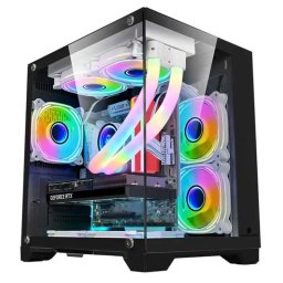 Carcasa 1stPLAYER Gaming MV5-TP-bk, 5 ventilatoare aRGB infinity efect plus PWM, Micro-ATX, telecomanda, Negru