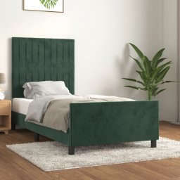 Gossi cadru de pat fara saltea, verde inchis, 90x200 cm, catifea