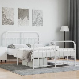 Gossi cadru de pat metalic cu tablie, alb, 135x190 cm