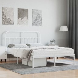 Gossi cadru de pat metalic cu tablie, alb, 135x190 cm