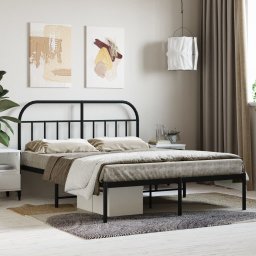 Gossi cadru de pat metalic cu tablie, negru, 150x200 cm