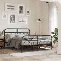Gossi cadru pat metalic cu tablie de cap/picioare, negru, 150x200 cm