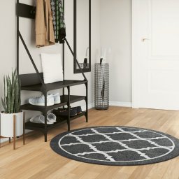 Gossi covor lavabil, negru si alb, Ø 120 cm, anti-alunecare