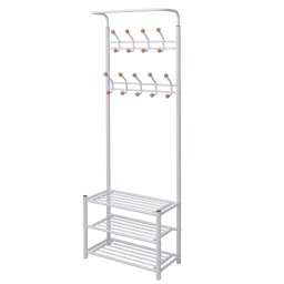 Gossi cuier haine cu raft pentru pantofi, alb, 68 x 32 x 182,5 cm