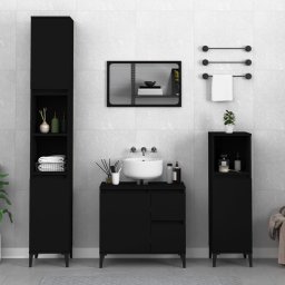 Gossi dulap de baie, negru, 30x30x100 cm, lemn prelucrat