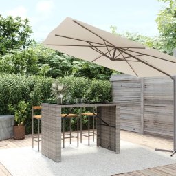 Gossi masa de bar cu blat din sticla, gri, 145x80x110 cm, poliratan