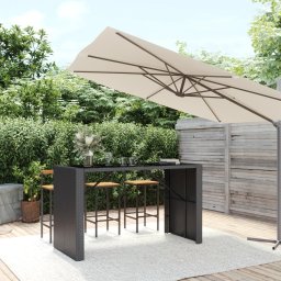 Gossi masa de bar cu blat din sticla, negru, 185x80x110 cm, poliratan