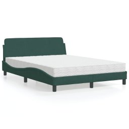 Gossi pat cu saltea, verde inchis, 140x200 cm, catifea