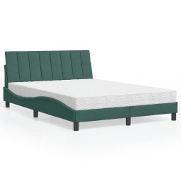 Gossi pat cu saltea, verde inchis, 140x200 cm, catifea
