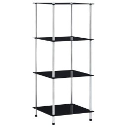 Gossi raft cu 4 niveluri, negru, 40 x 40 x 100 cm, sticla securizata