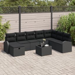 Gossi set canapea gradina 9 piese cu perne negru ratan poli