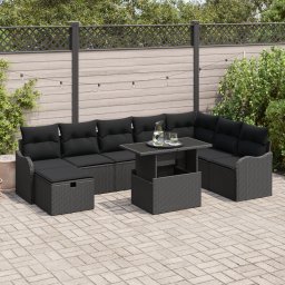 Gossi set canapea gradina 9 piese cu perne negru ratan polimer
