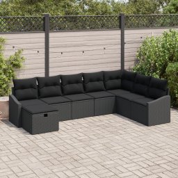 Gossi set canapea gradina de 8 piese cu perne negru ratan poli