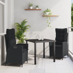 Gossi set de 3 piese pentru dining in gradina cu perne negru ratan polimer