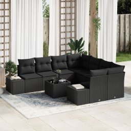 Gossi set de canapea de gradina , 9 piese, cu perne, ratan poli, negru