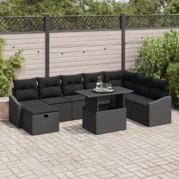 Gossi set de canapea de gradina cu 9 piese si perne negre din ratan poliester