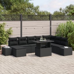 Gossi set de canapea pentru gradina , 9 piese, cu perne, ratan negru