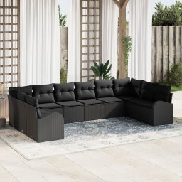 Gossi set de canapea pentru gradina cu 10 piese si perne, negru, din poli ratan