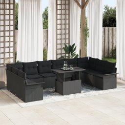 Gossi set de canapea pentru gradina de 11 piese cu perne, ratan negru