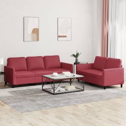Gossi set de canapele cu perne, 2 piese, rosu vin, piele ecologica