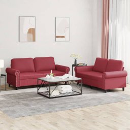 Gossi set de canapele cu perne, 2 piese, rosu vin, piele ecologica