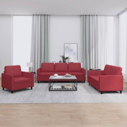 Gossi set de canapele cu perne, 3 piese, rosu vin, piele ecologica
