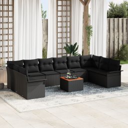 Gossi set de canapele de gradina cu 11 piese si perne negru ratan polimer acacia