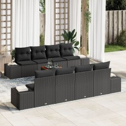 Gossi set de canapele de gradina cu 9 piese si perne negre din ratan polimer acacia